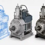 Endüstriyel makinenin CAD wireframe modelden fotogerçekçi 3D rendera dönüşüm aşamaları